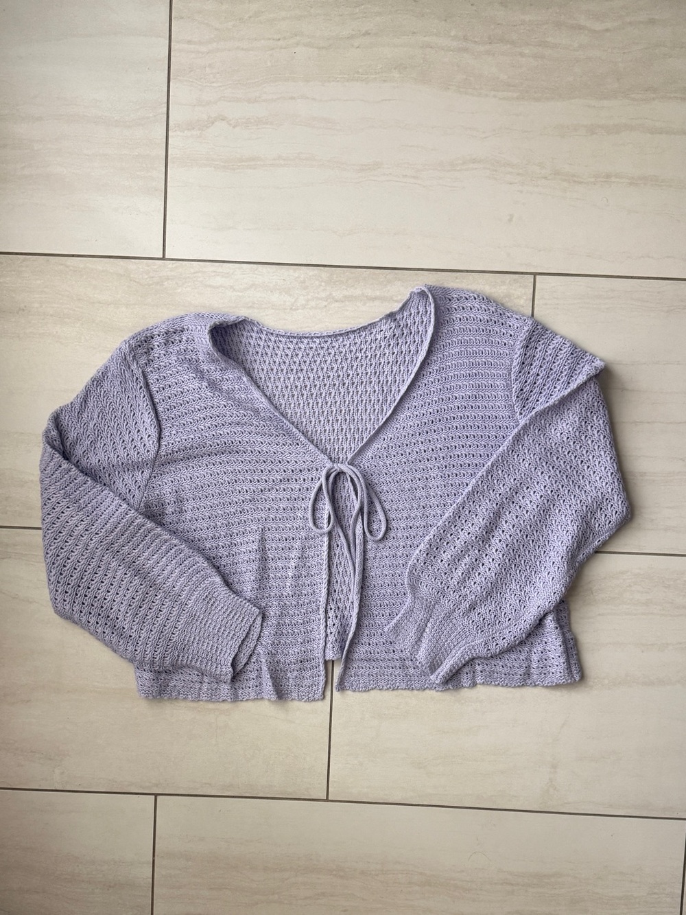 Lilac Cropped Tie-Front Knit Cardigan